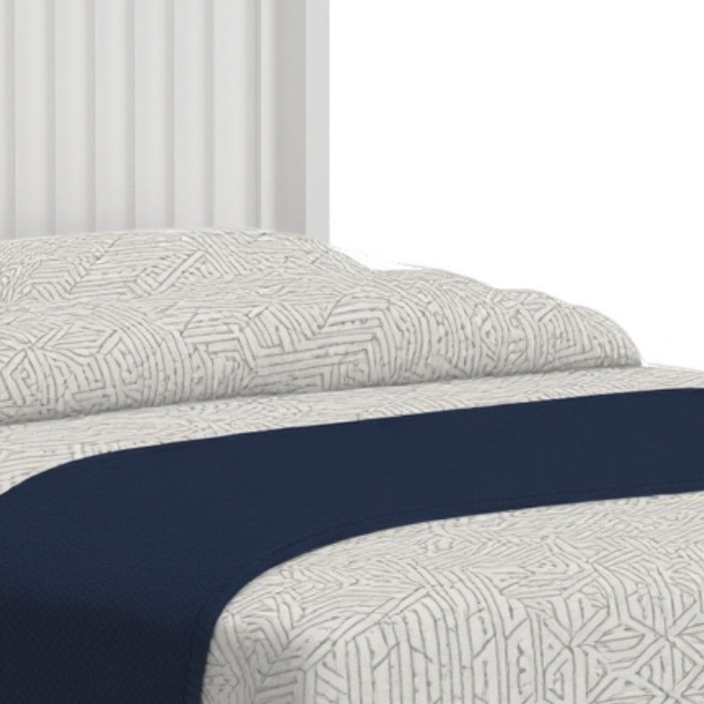 White Ribbed Texture Solid Wood King Bed Frame