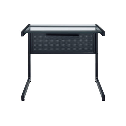33" Clear and Black Glass and Stainless Steel Writing Desk