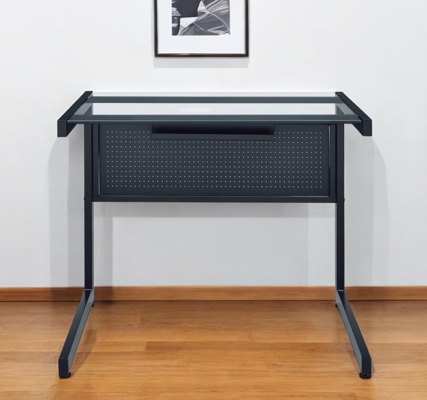 33" Clear and Black Glass and Stainless Steel Writing Desk