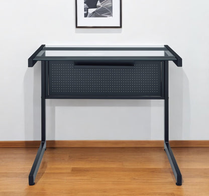 33" Clear and Black Glass and Stainless Steel Writing Desk