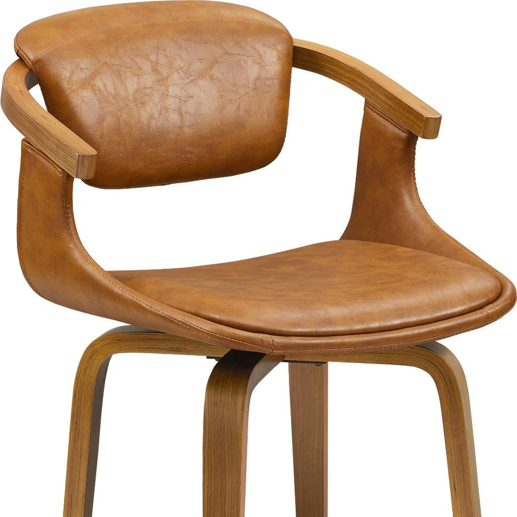 Brown And Natural Upholstered Faux Leather Dining Arm Chair