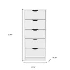 18" White Five Drawer Standard Chest