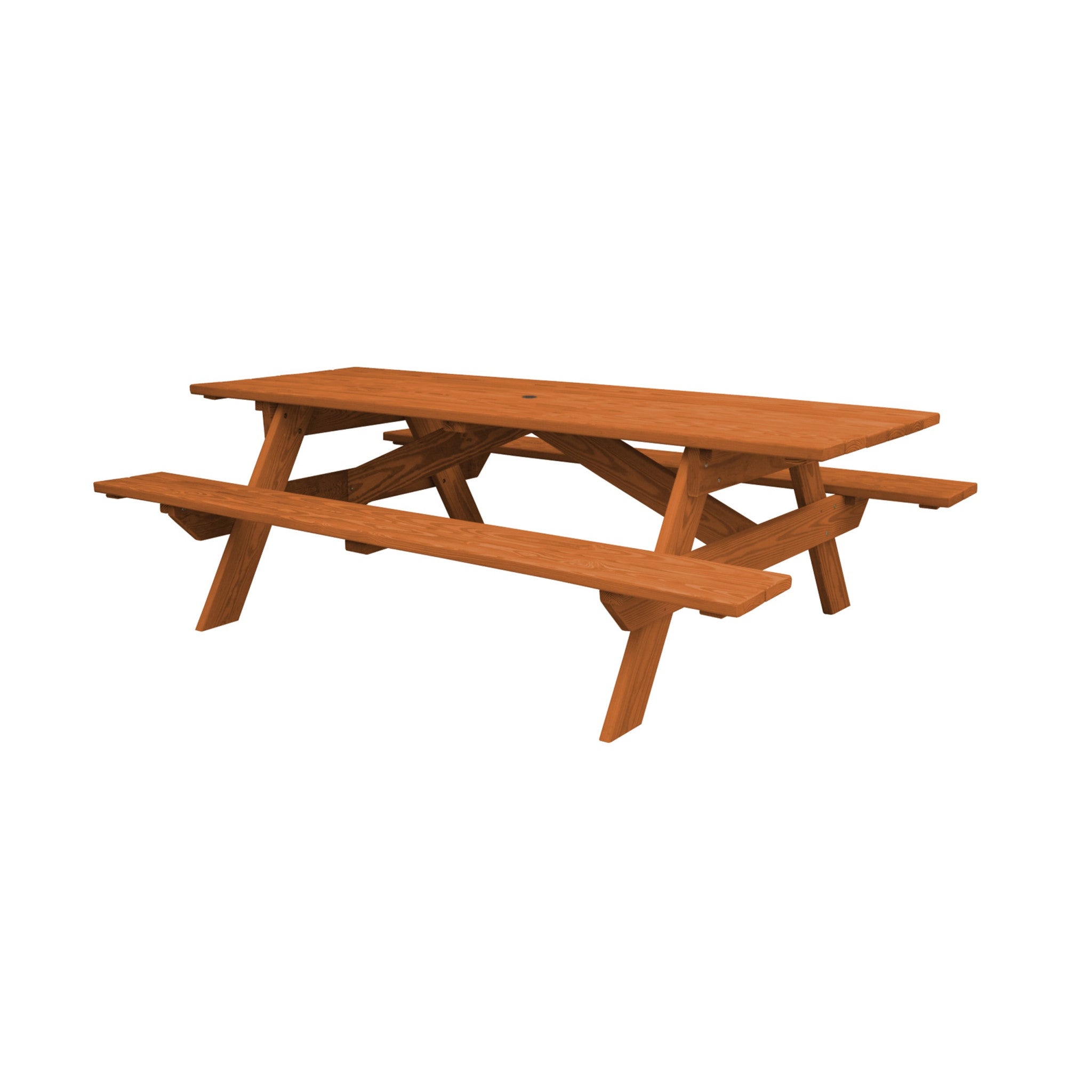 94" Brown Solid Wood Outdoor Picnic Table with Umbrella Hole