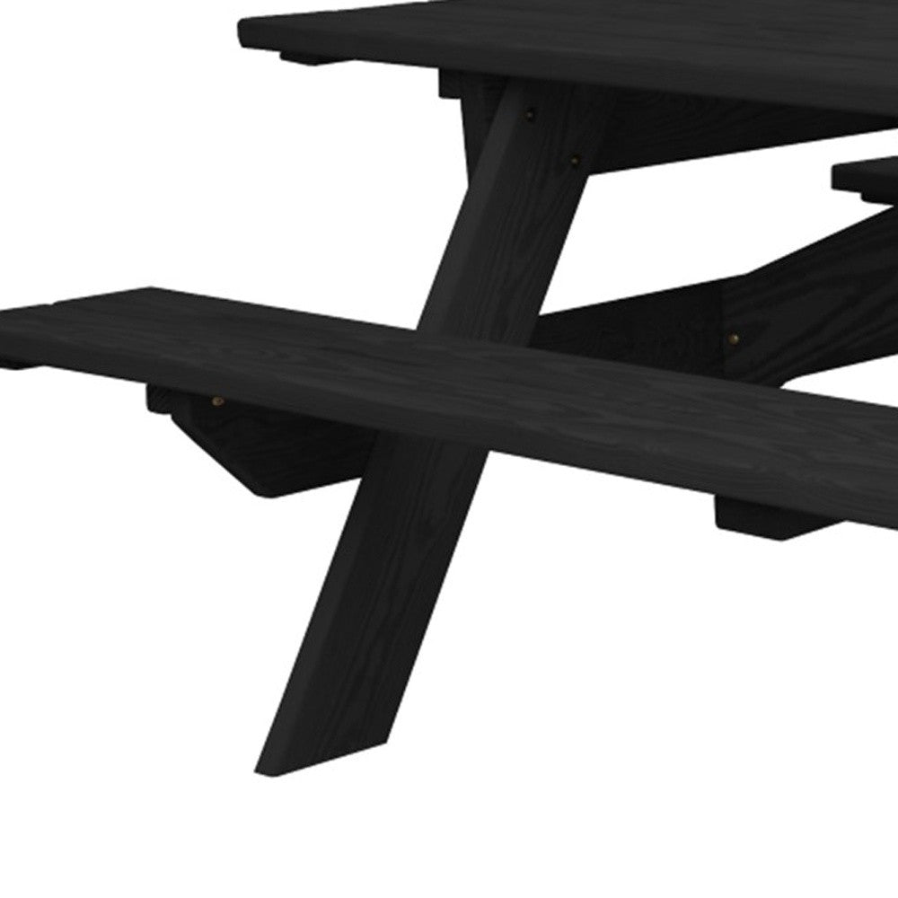 Black Solid Wood Dining Set with Two Benches With Umbrella Hole