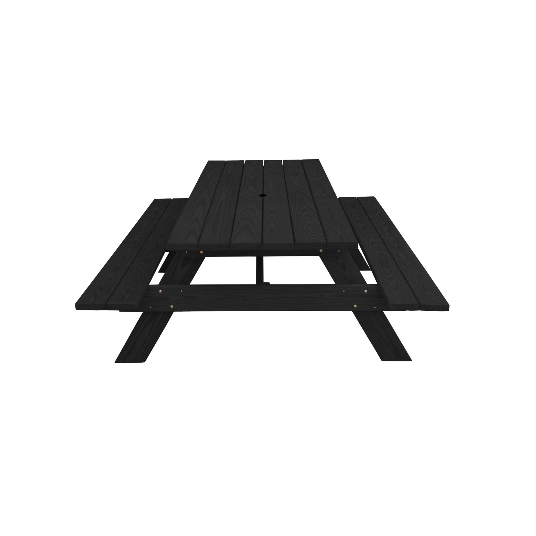Black Solid Wood Dining Set with Two Benches With Umbrella Hole