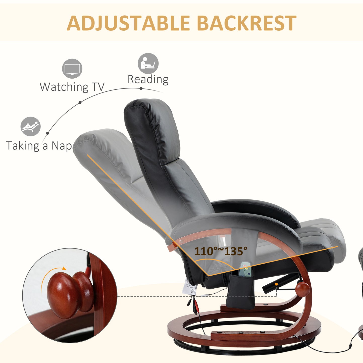 Vibration Recliner Chair with Ottoman and Remote