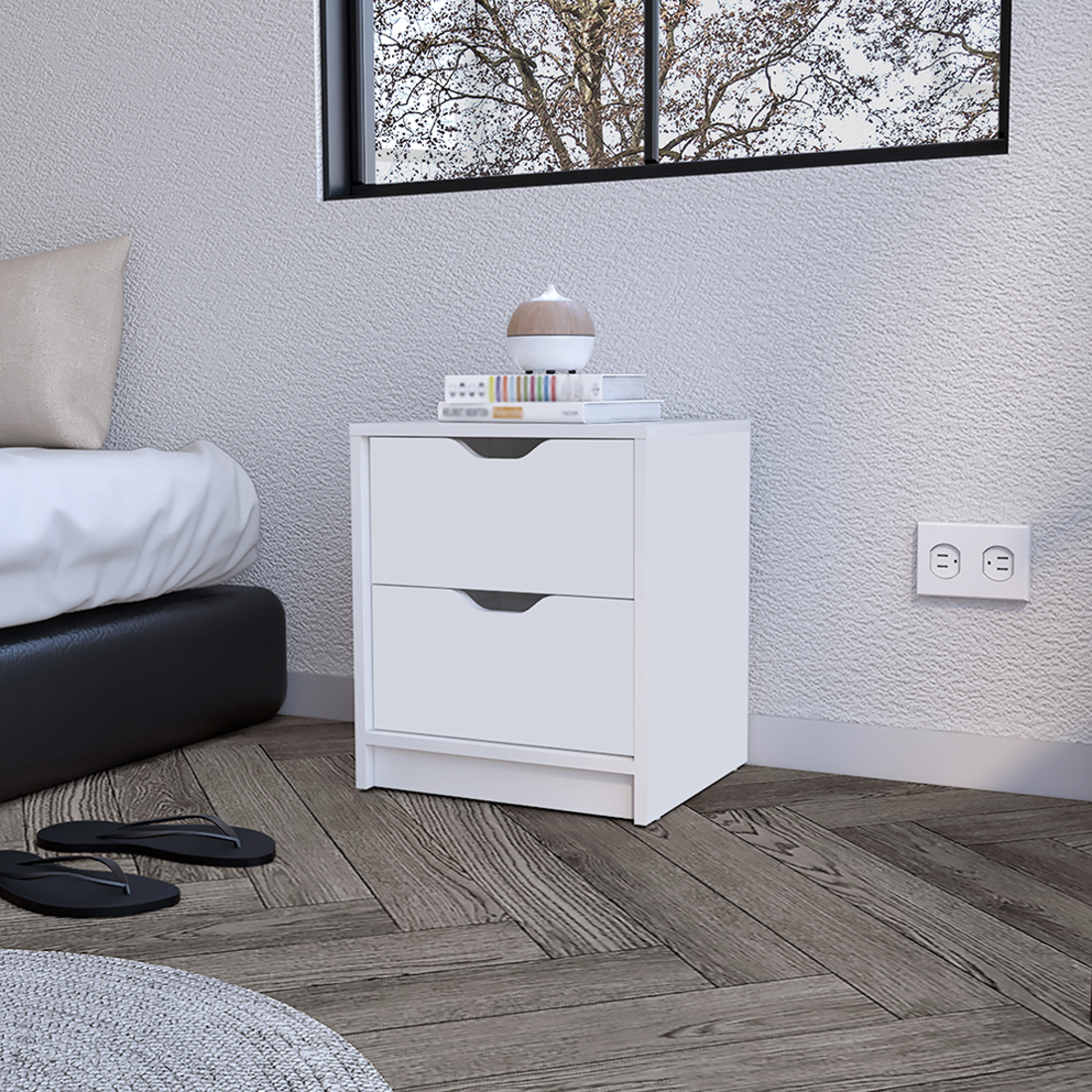 19" White Wood Two Drawer Nightstand