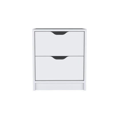19" White Wood Two Drawer Nightstand