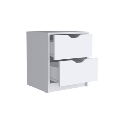 19" White Wood Two Drawer Nightstand