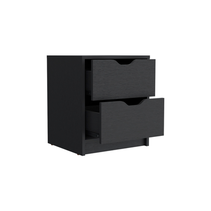 19" Black Wood Two Drawer Nightstand