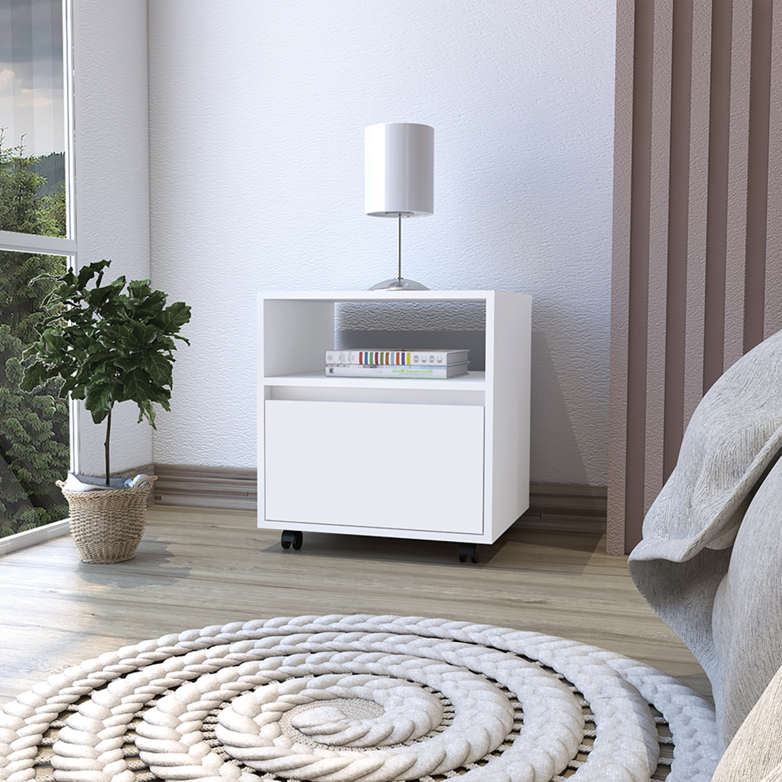 20" White Wood One Drawer Nightstand