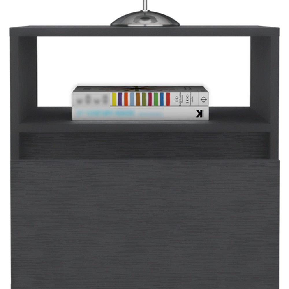 20" Black Wood One Drawer Nightstand
