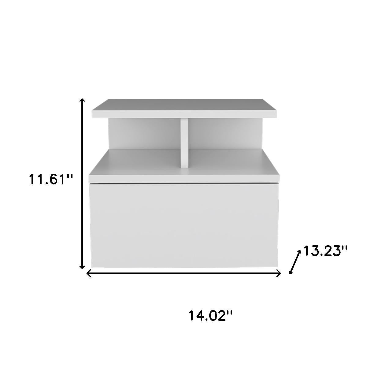 12" White Wood One Drawer Floating Nightstand