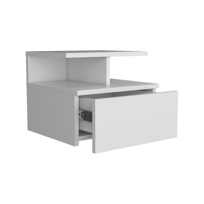 12" White Wood One Drawer Floating Nightstand