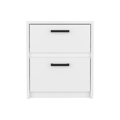 19" White Wood Two Drawer Nightstand
