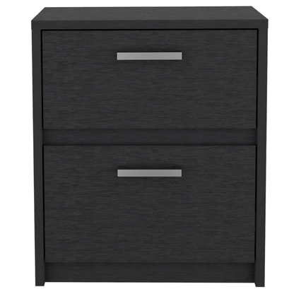 19" Black Wood Two Drawer Nightstand