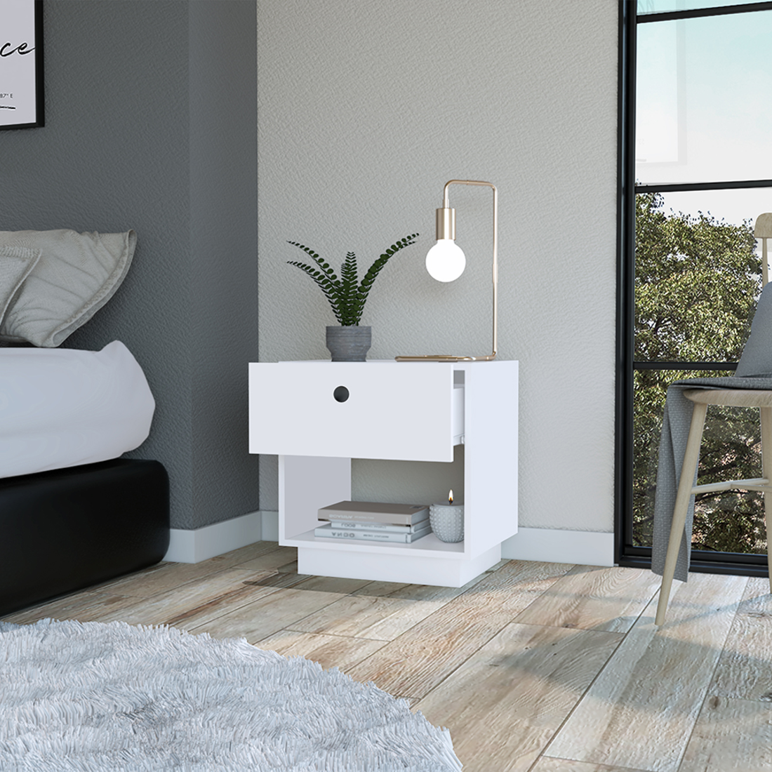 20" White Wood One Drawer Nightstand
