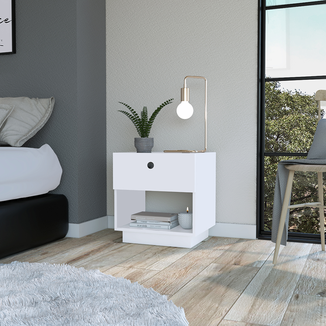 20" White Wood One Drawer Nightstand