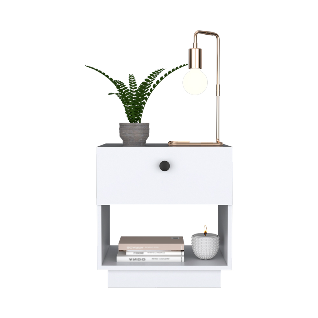 20" White Wood One Drawer Nightstand