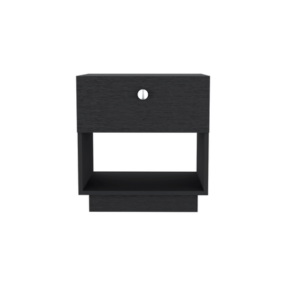 20" Black Wood One Drawer Nightstand
