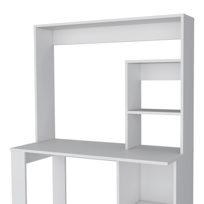 39" White Wood Computer Desk With Hutch