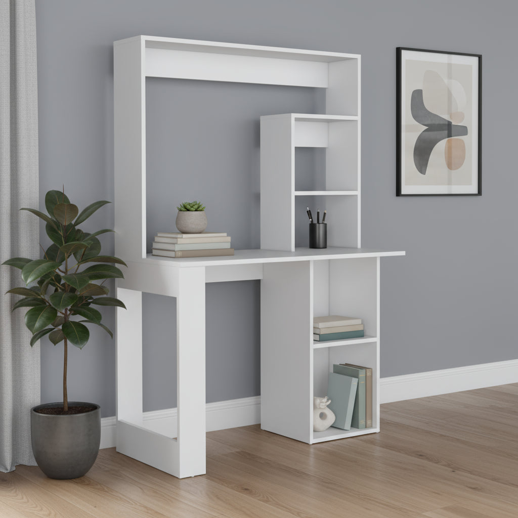 39" White Wood Computer Desk With Hutch