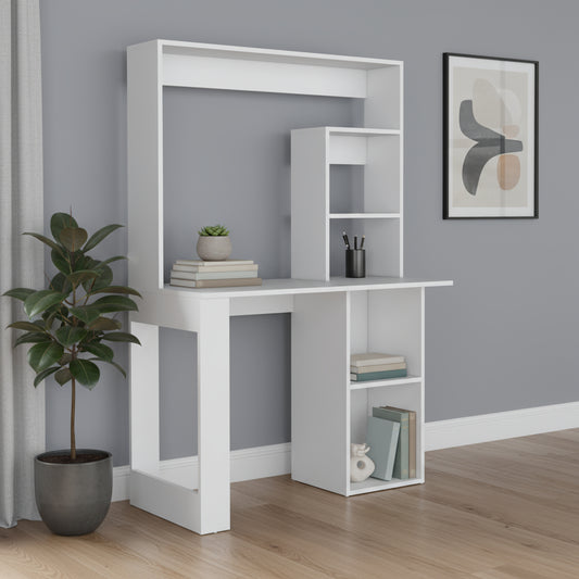 39" White Wood Computer Desk With Hutch