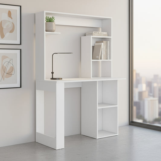 39" White Wood Computer Desk With Hutch