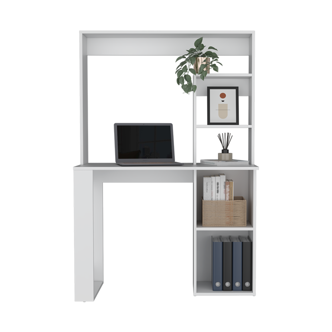 39" White Wood Computer Desk With Hutch