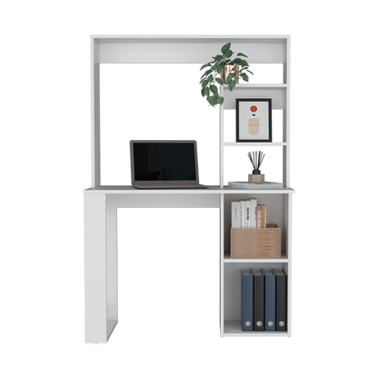 39" White Wood Computer Desk With Hutch