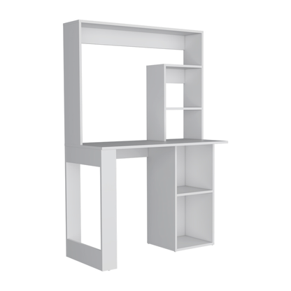 39" White Wood Computer Desk With Hutch