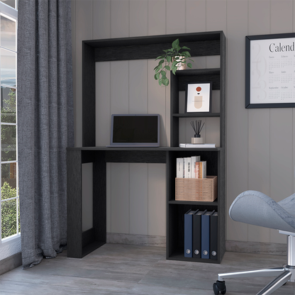 58" Black Wood Computer Desk With Hutch
