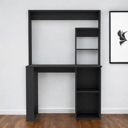 58" Black Wood Computer Desk With Hutch