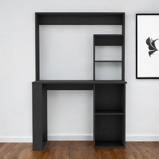 58" Black Wood Computer Desk With Hutch
