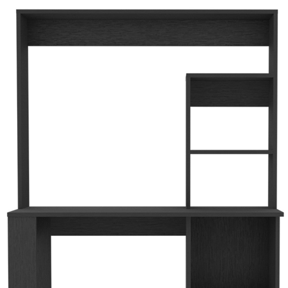 58" Black Wood Computer Desk With Hutch