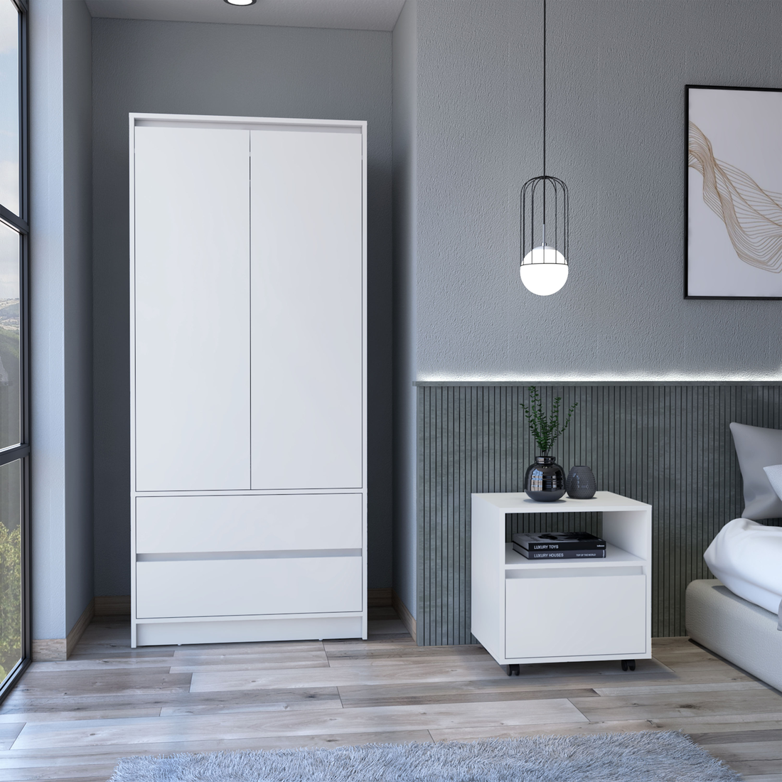 Two Piece White Bedroom Set