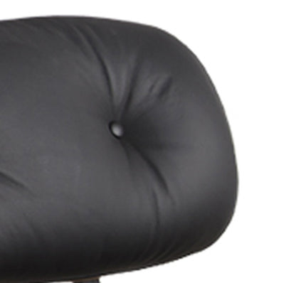 35" Black and Brown Genuine Leather Tufted Swivel Lounge Chair With Ottoman