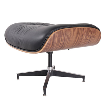 35" Black and Brown Genuine Leather Tufted Swivel Lounge Chair With Ottoman