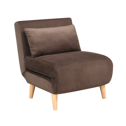 27" Brown and Natural Upholstered Convertible Chair And Toss Pillow