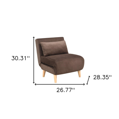 27" Brown and Natural Upholstered Convertible Chair And Toss Pillow