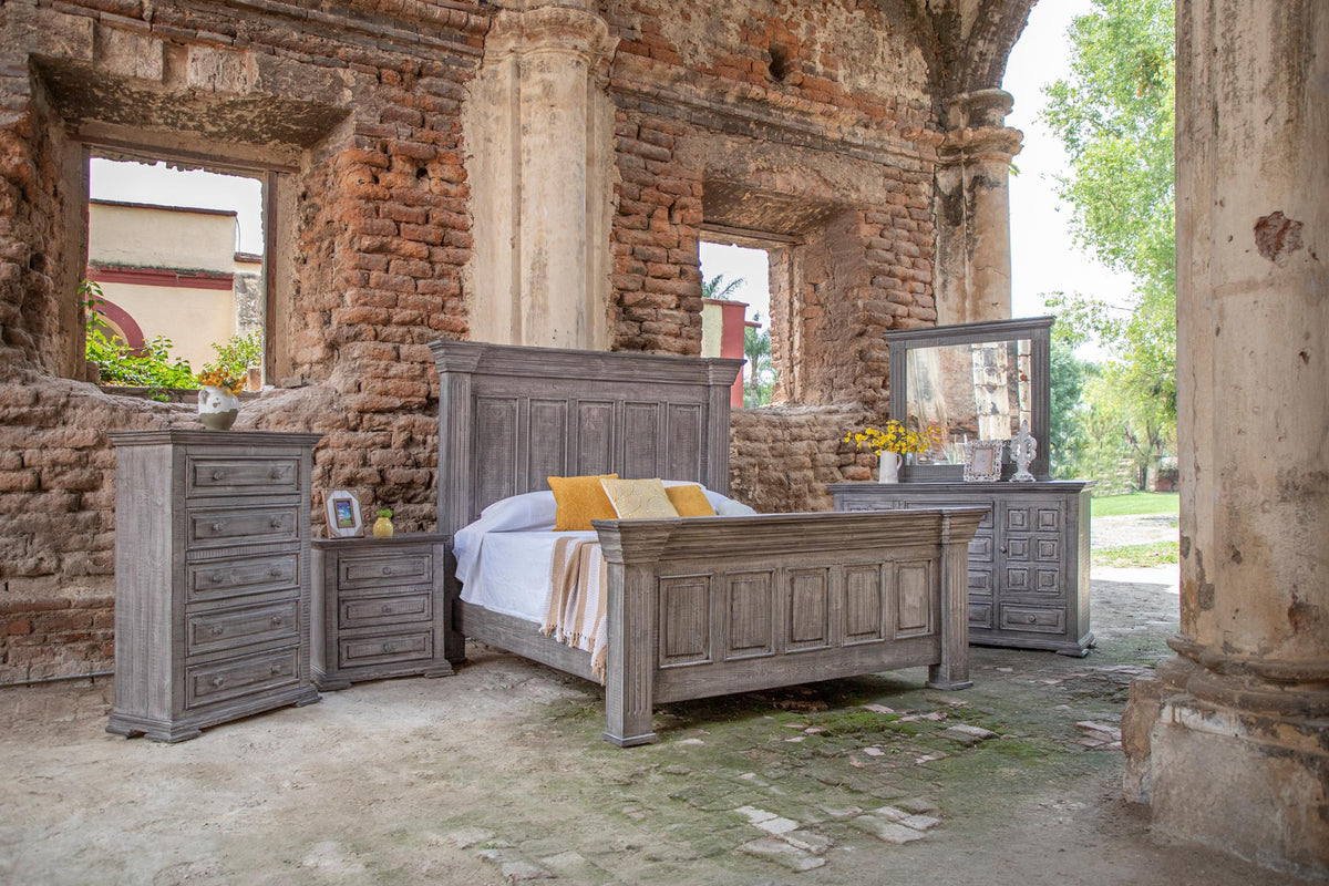 32" Gray Solid Wood Three Drawer Nightstand