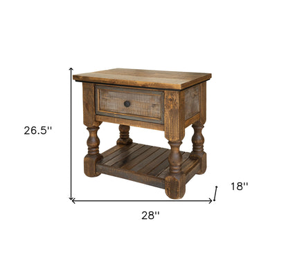 27" Brown Solid Wood One Drawer Nightstand