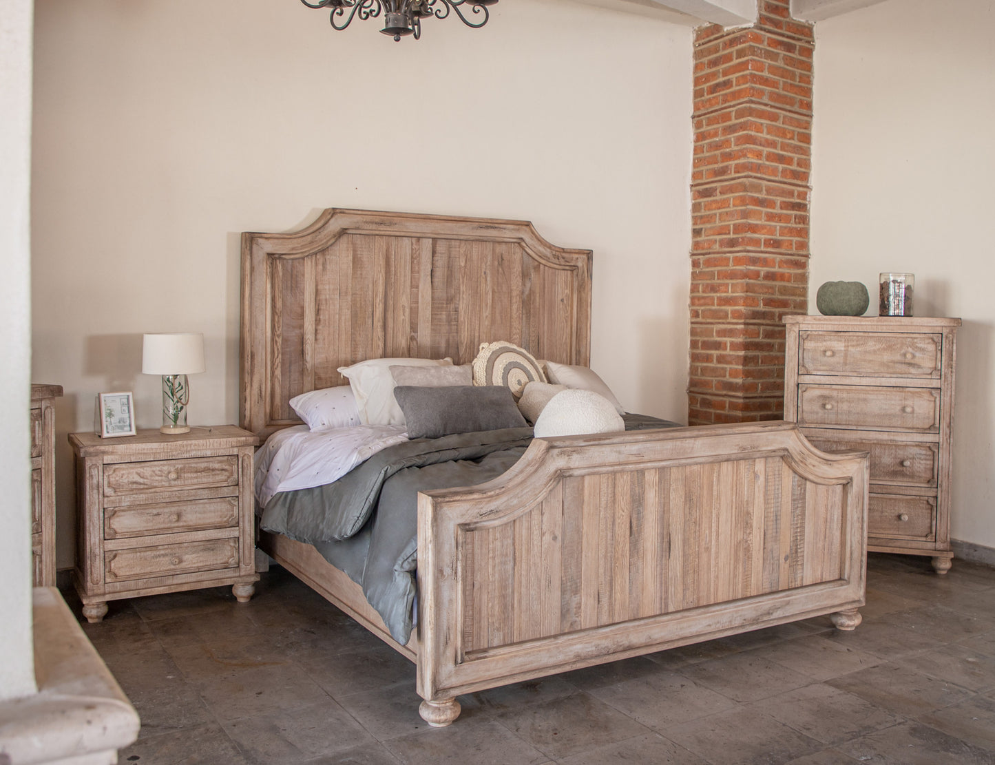 31" Brown Solid Wood Three Drawer Nightstand