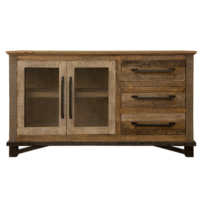 60" Brown Solid and Manufactured Wood Distressed Buffet Table