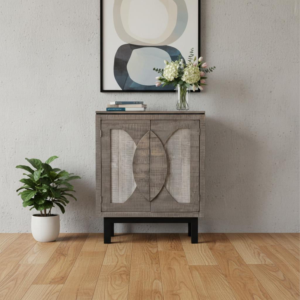 32" Gray Solid and Manufactured Wood Distressed Buffet Table