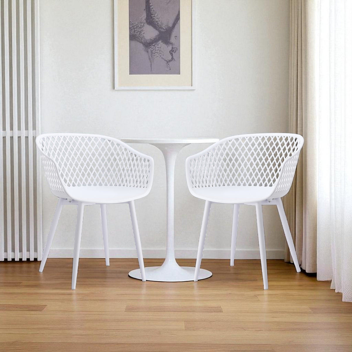 Set of Two White Heavy Duty Plastic Dining Arm Chairs