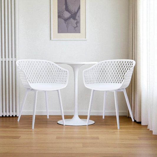 Set of Two White Heavy Duty Plastic Dining Arm Chairs