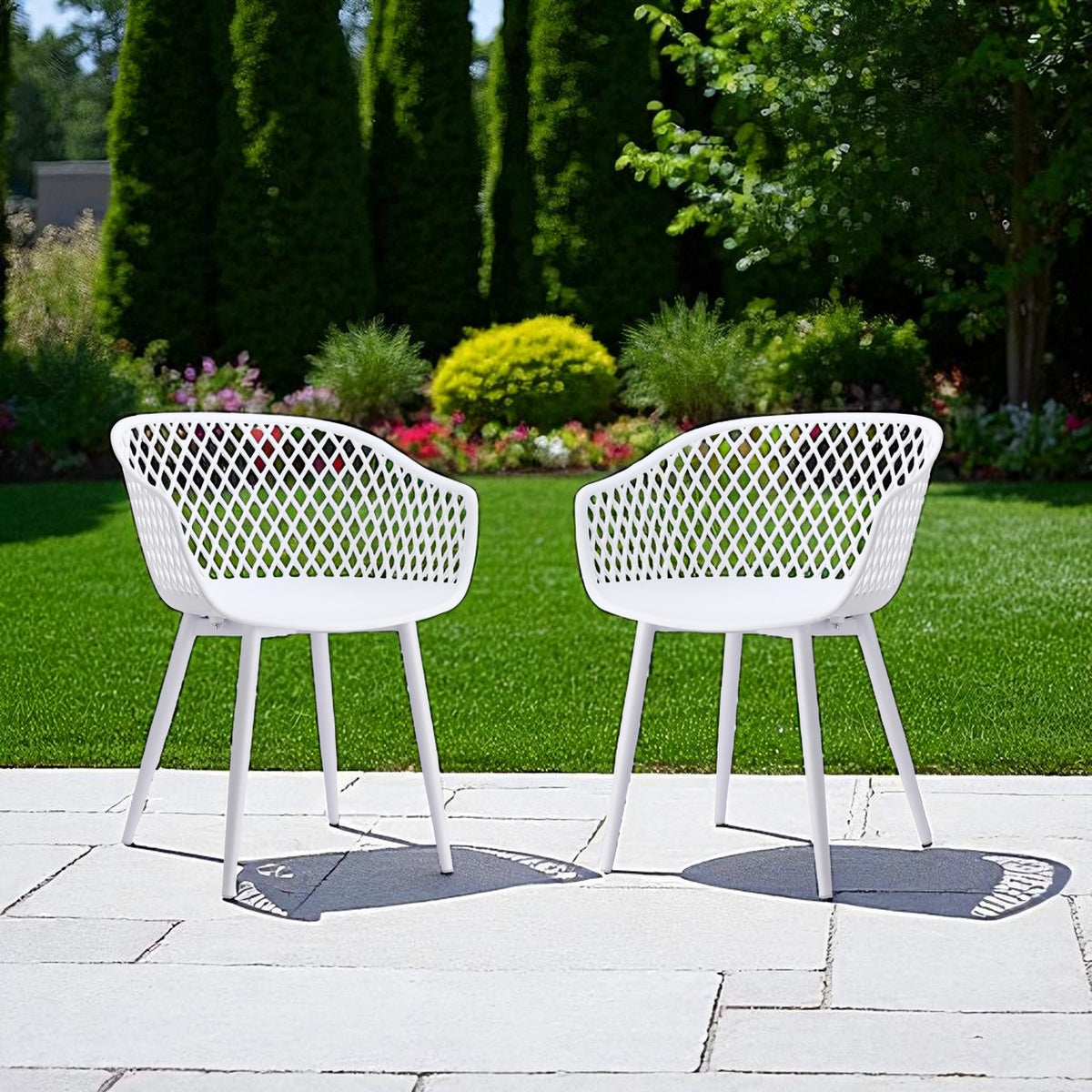 Set of Two White Heavy Duty Plastic Dining Arm Chairs