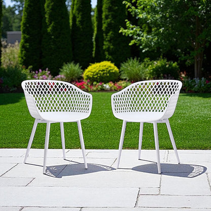 Set of Two White Heavy Duty Plastic Dining Arm Chairs