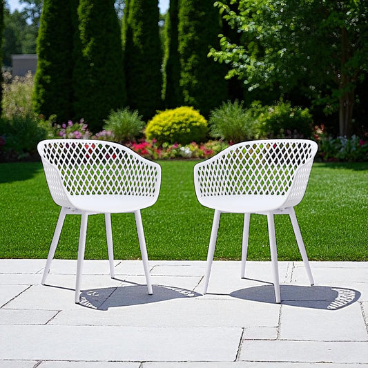 Set of Two White Heavy Duty Plastic Dining Arm Chairs